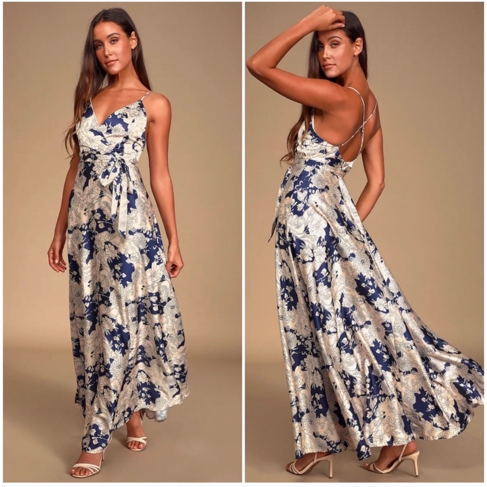 LULU’s Tea Garden Satin Maxi Dress